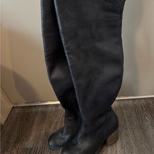 Hinge Black Over the Knee Leather Boots